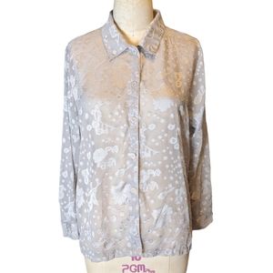Salon Studio Blouse Sheer Gray Floral Embroidered Women's Size Large